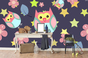 3D Cartoon Owl Yellow Stars Wall Mural Wallpaper 13- Jess Art Decoration
