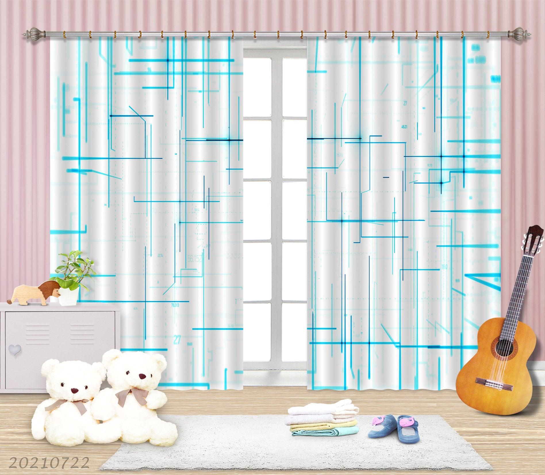 3D Abstract Blue Geometry Curtains and Drapes LQH 6- Jess Art Decoration