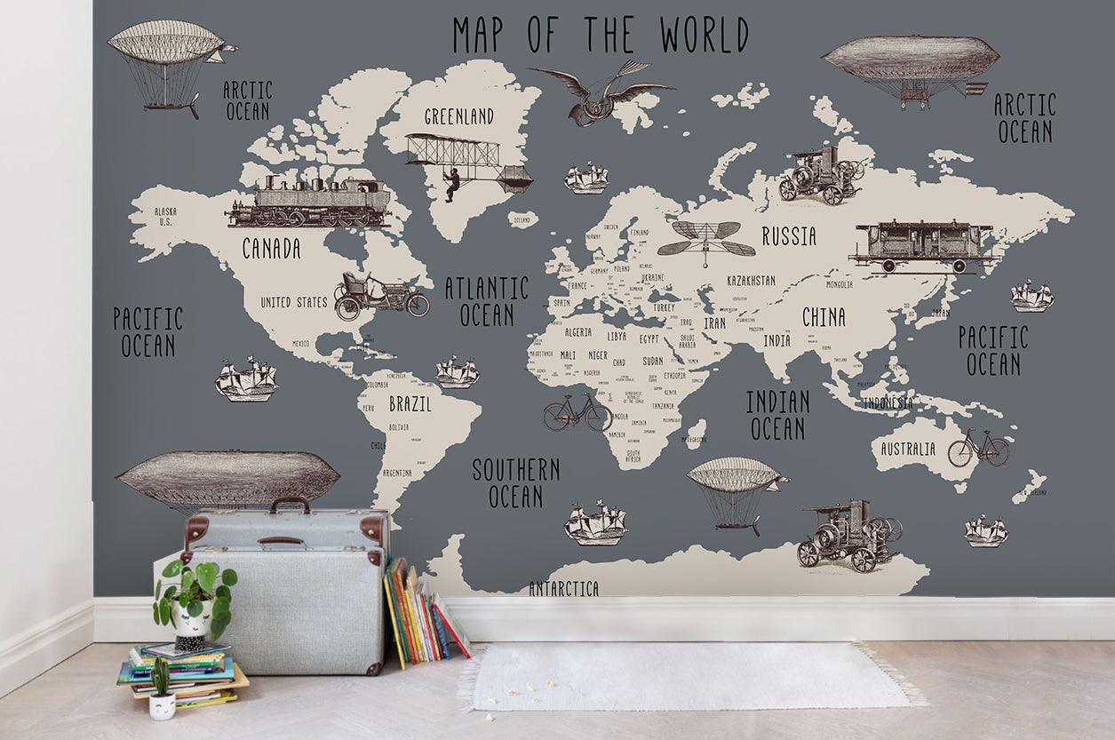 3D Retro Grey World Map Wall Mural Wallpaper 29- Jess Art Decoration
