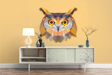 3D Watercolor Owl Orange Background Wall Mural Wallpaper 01- Jess Art Decoration