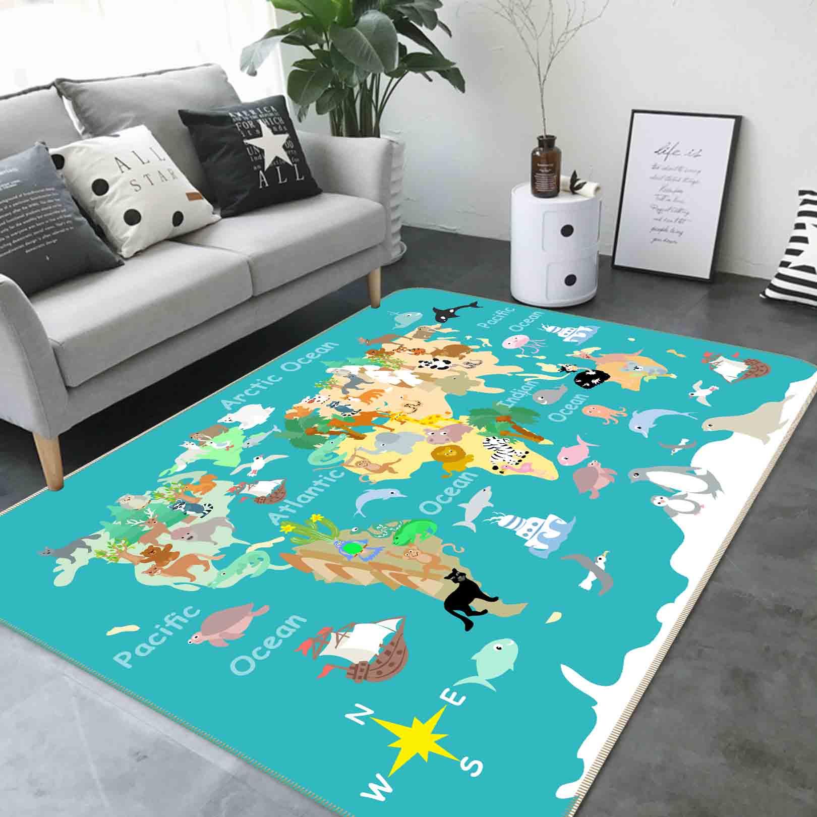 3D World Map Green Non-Slip Rug Mat 185- Jess Art Decoration