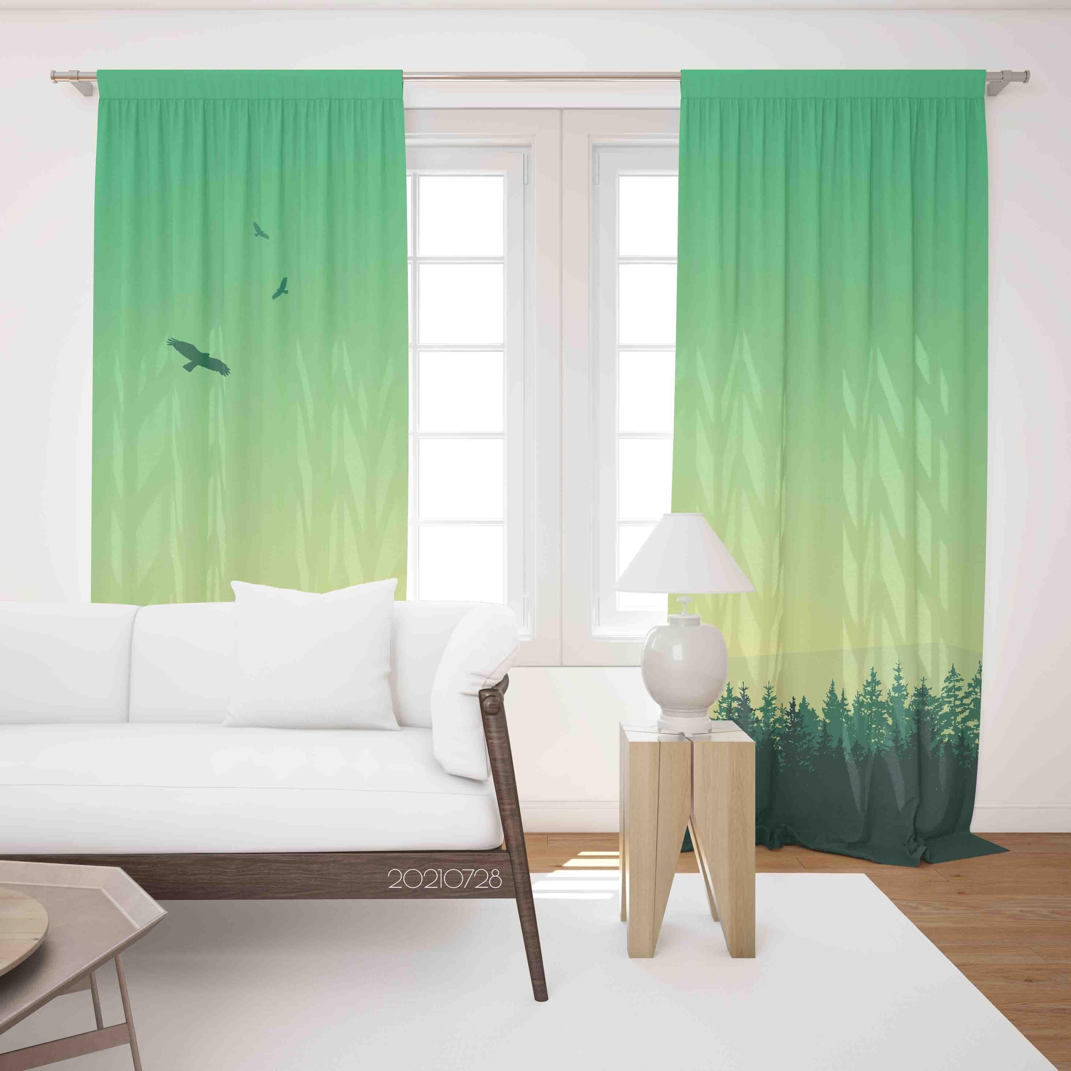 3D Landscape Green Forest Sky Curtains and Drapes LQH 74- Jess Art Decoration