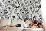 3D Sketch Floral Leaf White Black Wall Mural Wallpaper GD 290- Jess Art Decoration
