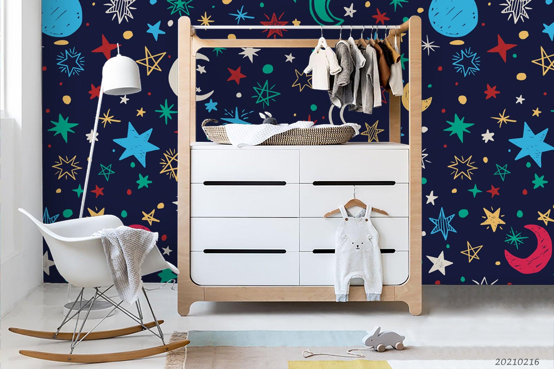 3D Cartoon Space Planet Star Blue Wall Mural Wallpaper LQH 7- Jess Art Decoration