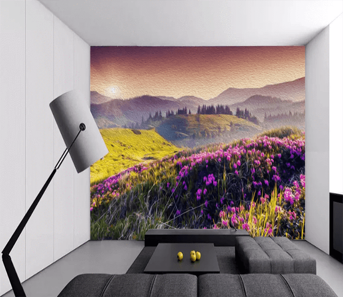3D Flowers Field Mountains Wall Murals 221- Jess Art Decoration