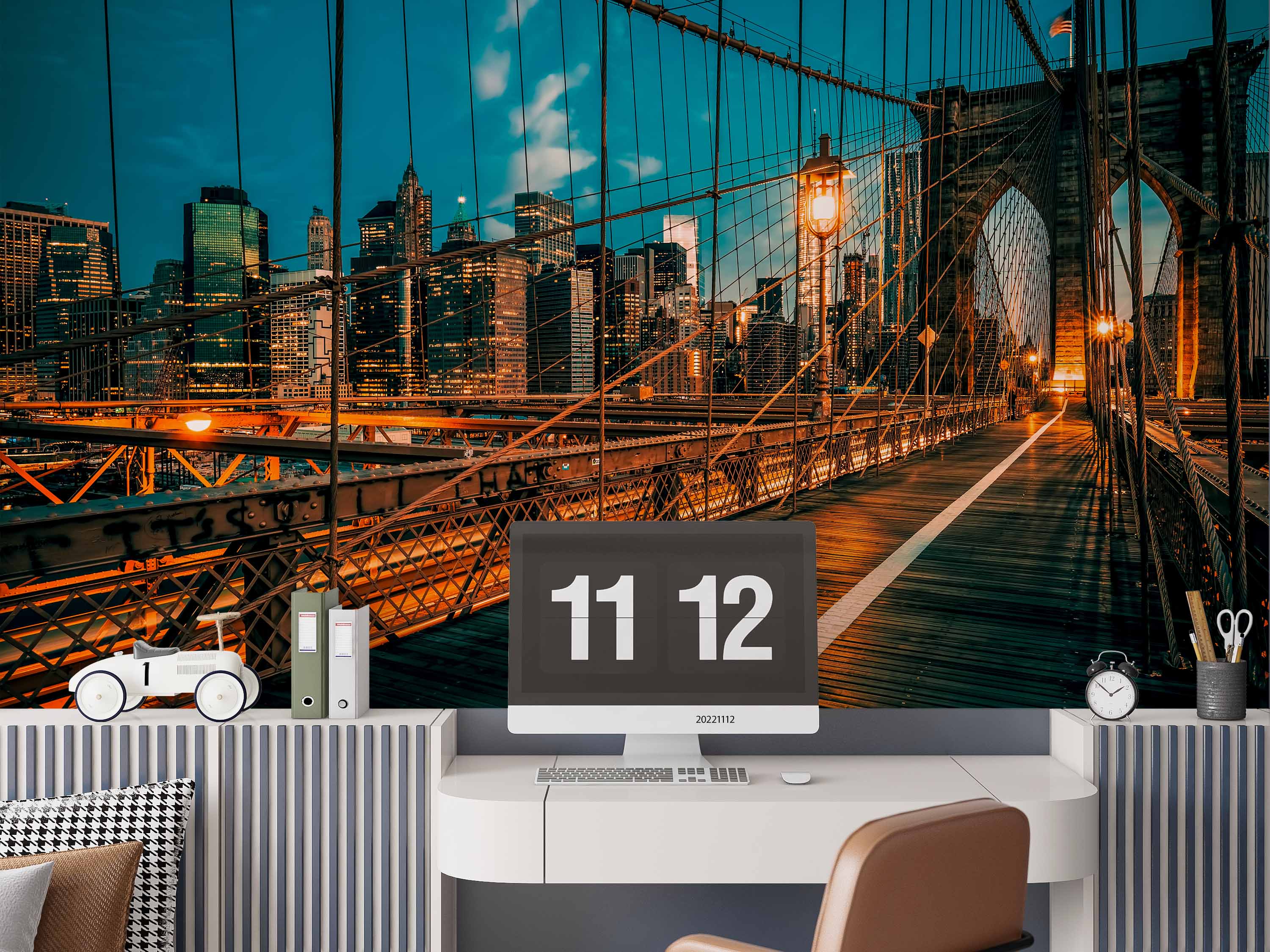 3D Brooklyn Bridge Night New York USA Wall Mural Wallpaper GD 2356- Jess Art Decoration