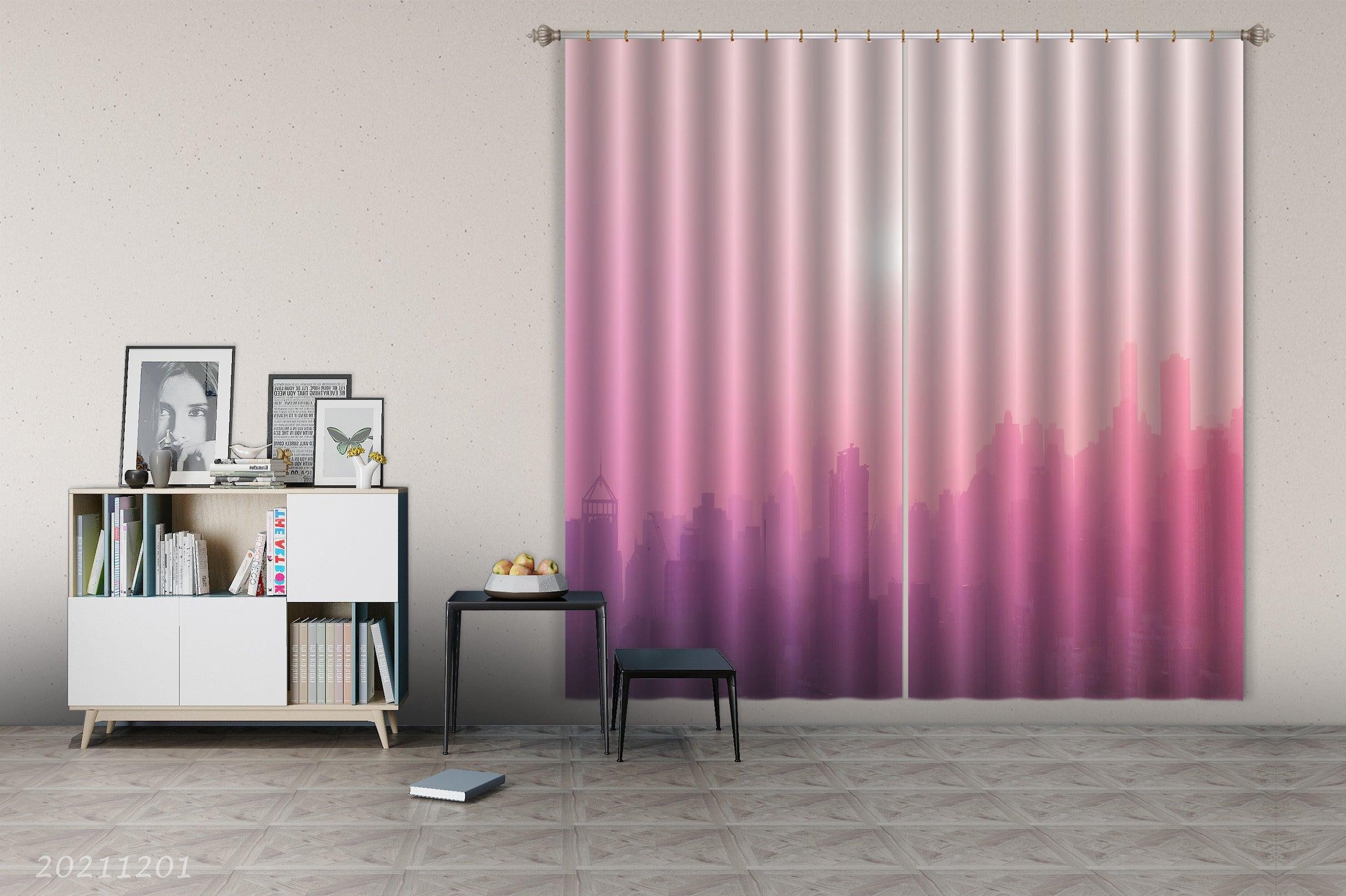 3D Abstract City Building Pink Curtains and Drapes LLL 121- Jess Art Decoration