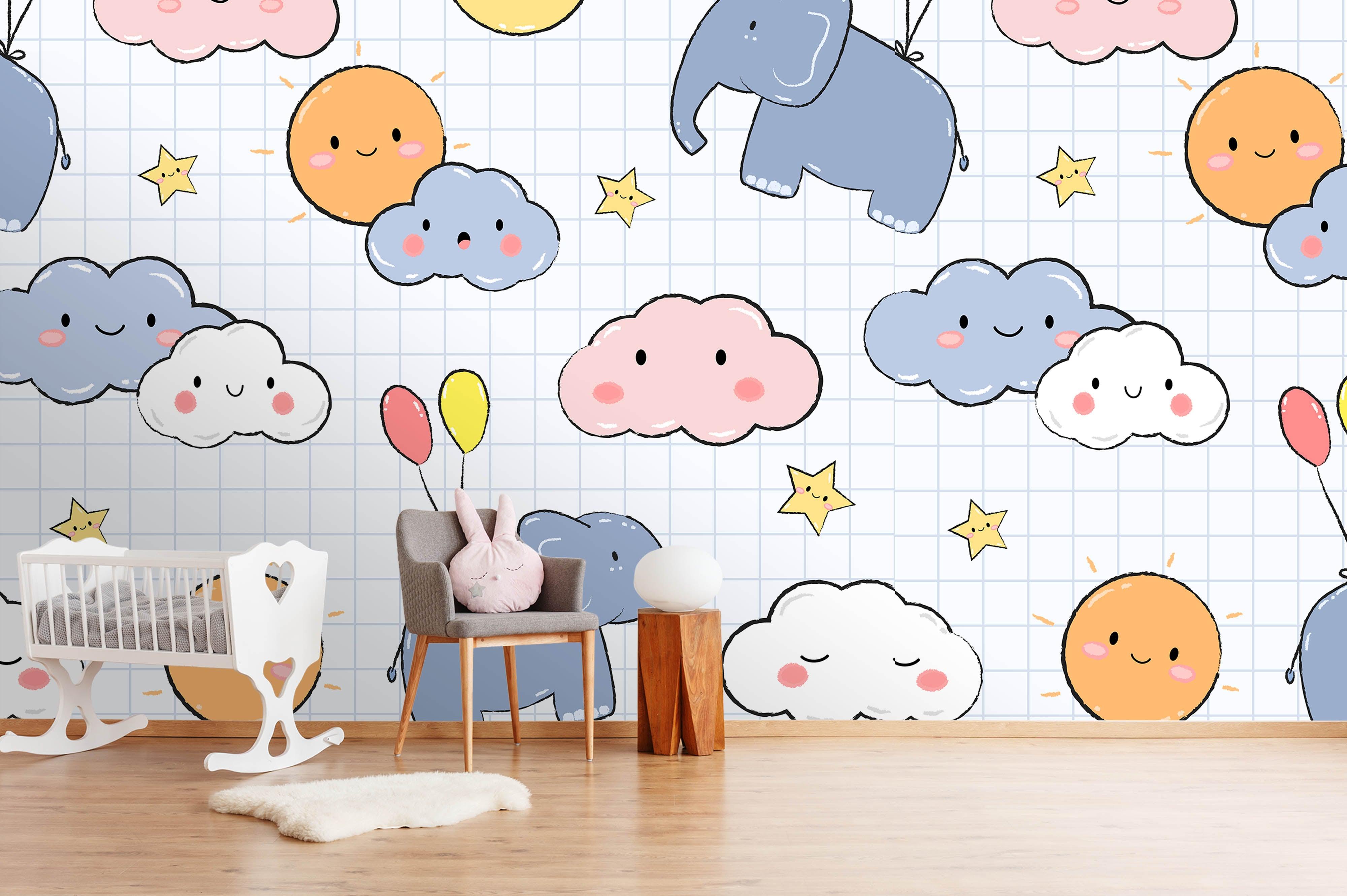 3D cartoon clouds elephant wall mural wallpaper 23- Jess Art Decoration