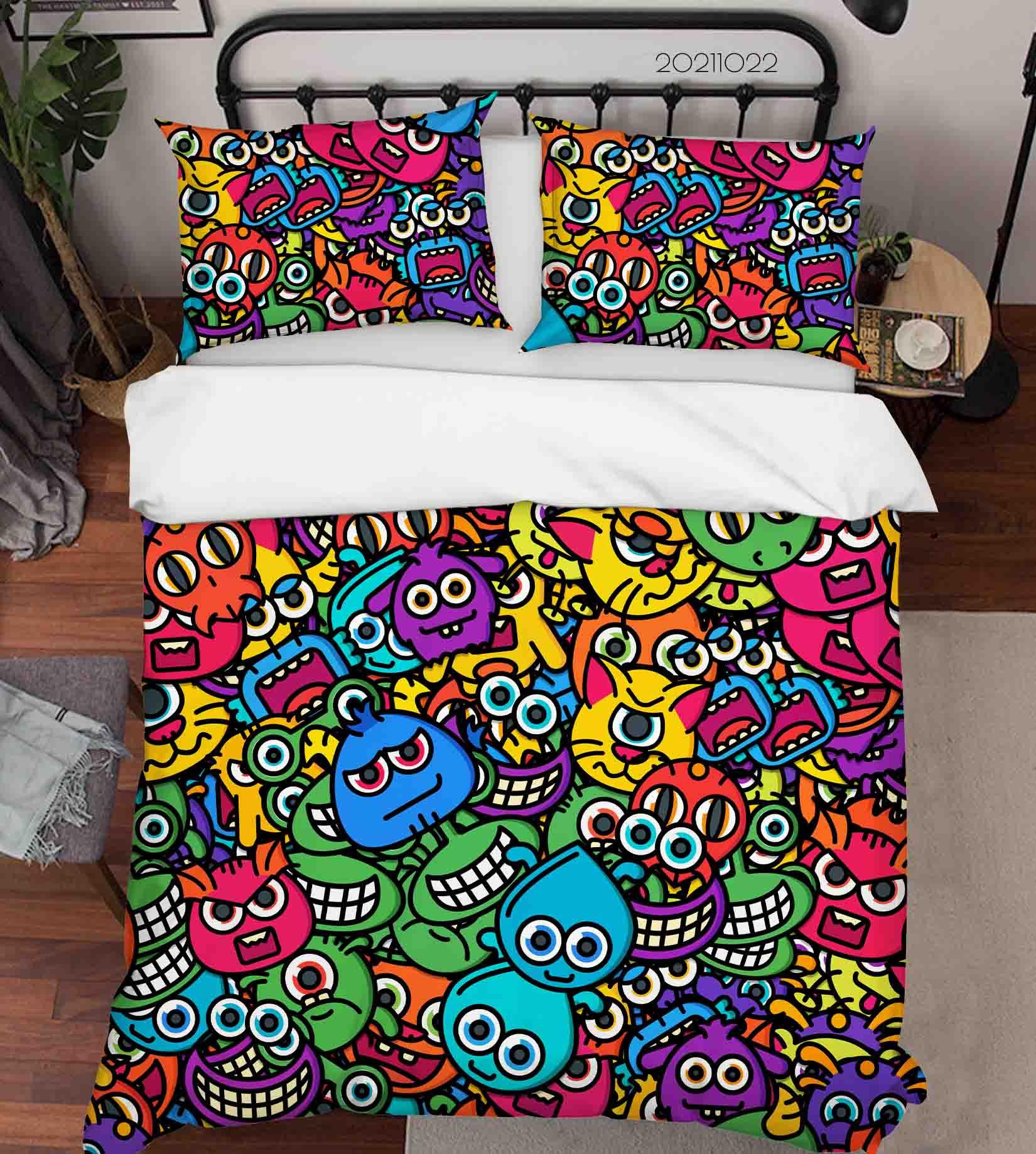 3D Color Monster Doodle Quilt Cover Set Bedding Set Duvet Cover Pillowcases 48- Jess Art Decoration