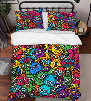 3D Color Monster Doodle Quilt Cover Set Bedding Set Duvet Cover Pillowcases 48- Jess Art Decoration