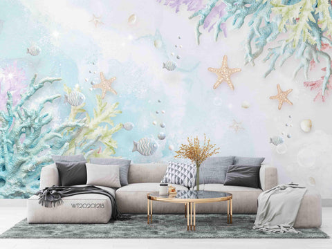 3D Underwater World Coral Starfish Wall Mural Wallpaper LQH 51- Jess Art Decoration