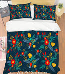 3D Red Flowers Green Leaves Quilt Cover Set Bedding Set Pillowcases 226- Jess Art Decoration