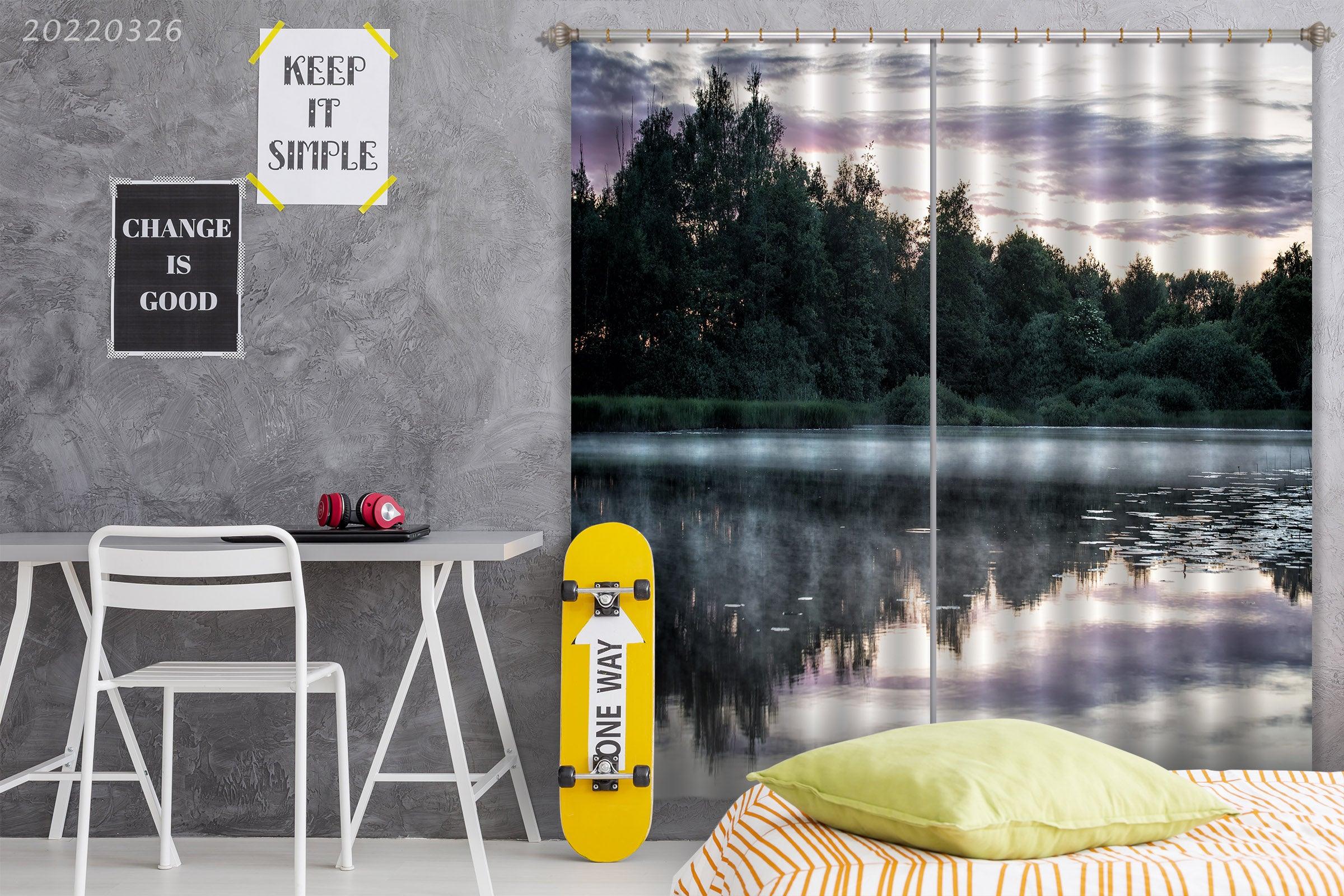 3D Landscape Pond Lotus Leaf Woods Curtains and Drapes GD 2972- Jess Art Decoration