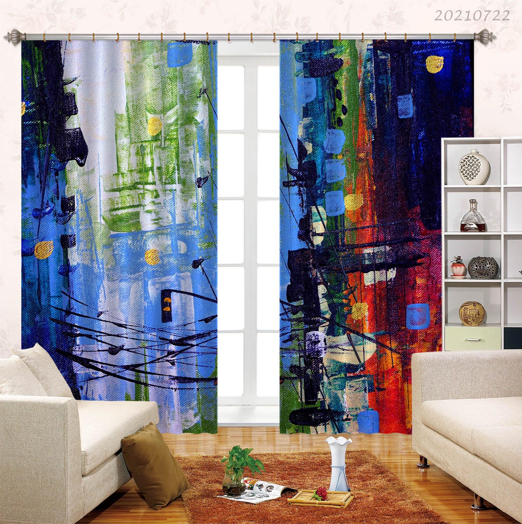 3D Abstract Color Graffiti Curtains and Drapes LQH 240- Jess Art Decoration