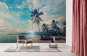 3D blue sky sea beach coconut tree wall mural wallpaper 104- Jess Art Decoration
