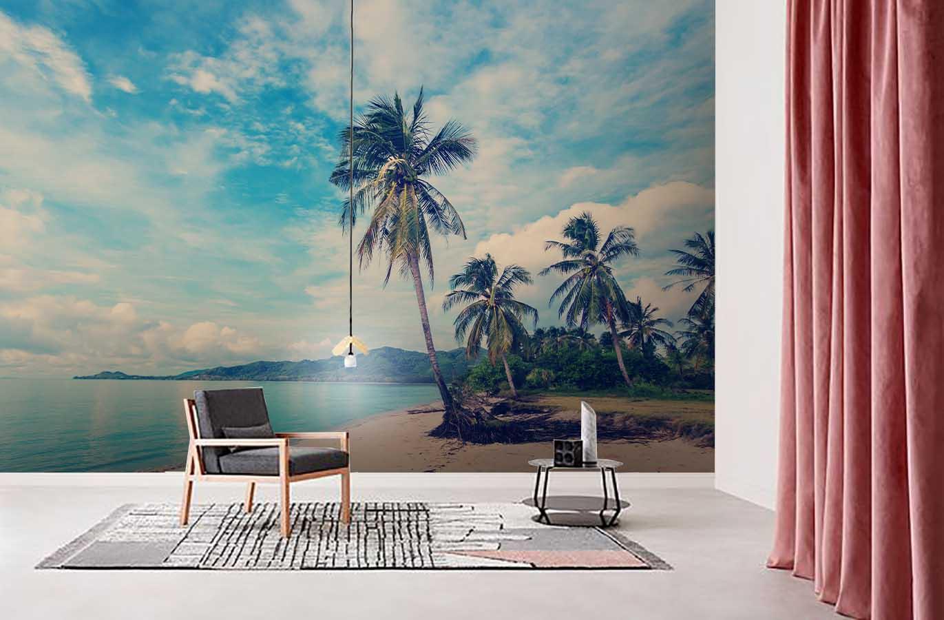 3D blue sky sea beach coconut tree wall mural wallpaper 104- Jess Art Decoration
