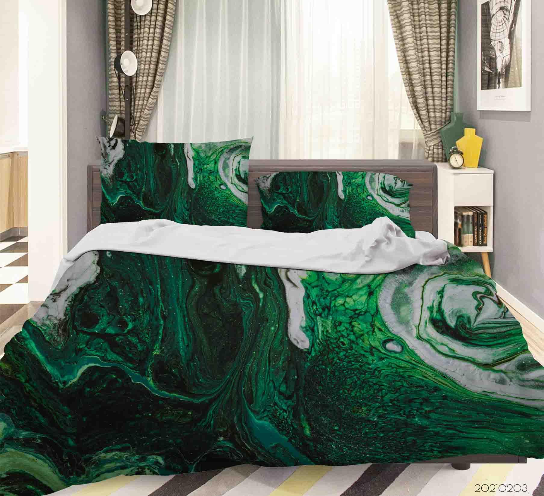 3D Abstract Green Marble Texture Quilt Cover Set Bedding Set Duvet Cover Pillowcases 60- Jess Art Decoration