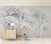 3D White Oil Painting Floral Wall Mural Removable 134- Jess Art Decoration