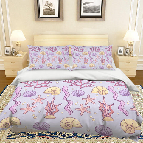 3D Purple Coral Starfish Quilt Cover Set Bedding Set Pillowcases 48- Jess Art Decoration