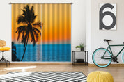 3D Blue Sea Coconut Tree Golden Sun Sky Curtains and Drapes GD 2283- Jess Art Decoration