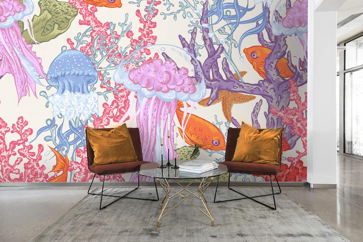 3D Jellyfish Coral Fish Wall Mural Wallpaper 26- Jess Art Decoration