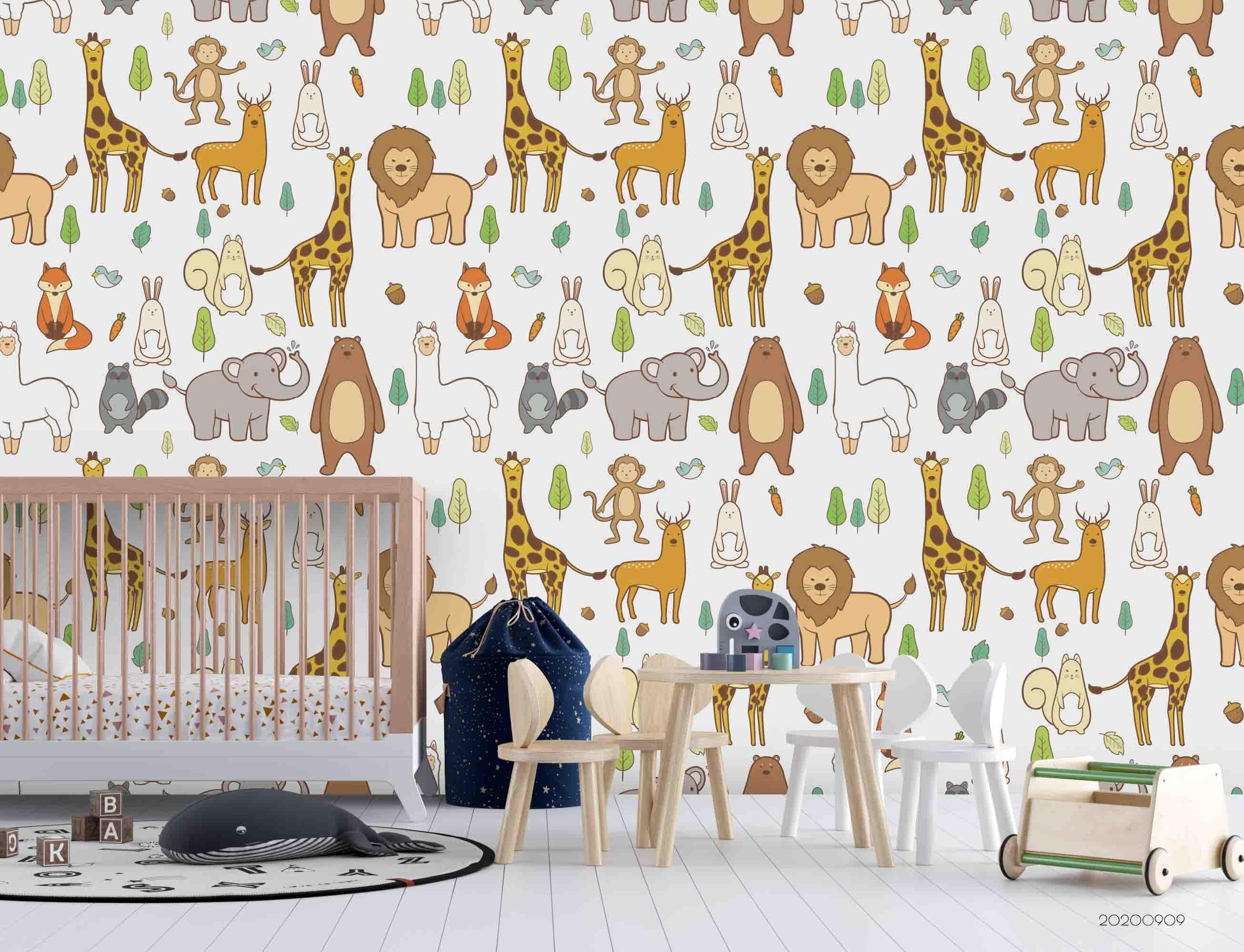 3D Cartoon Lion Giraffe Elephant Animal Wall Mural Wallpaper LXL- Jess Art Decoration