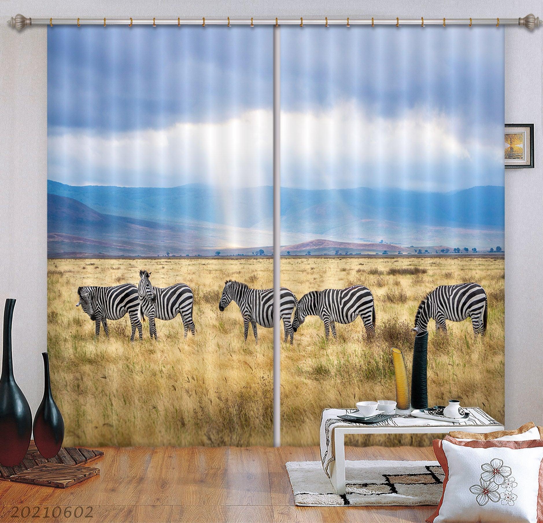3D Zebra Golden Prairie Mountain Curtains and Drapes GD 638- Jess Art Decoration