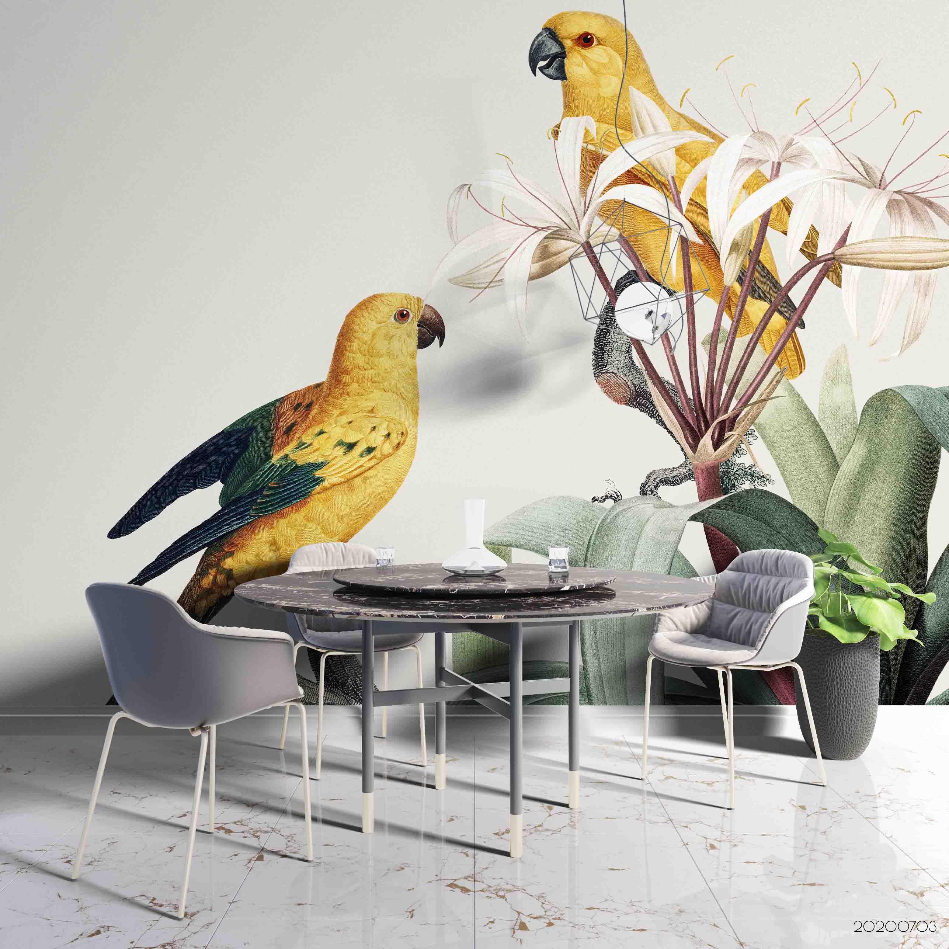 3D Parrot Birds Flowers Wall Mural Wallpaper SF63- Jess Art Decoration