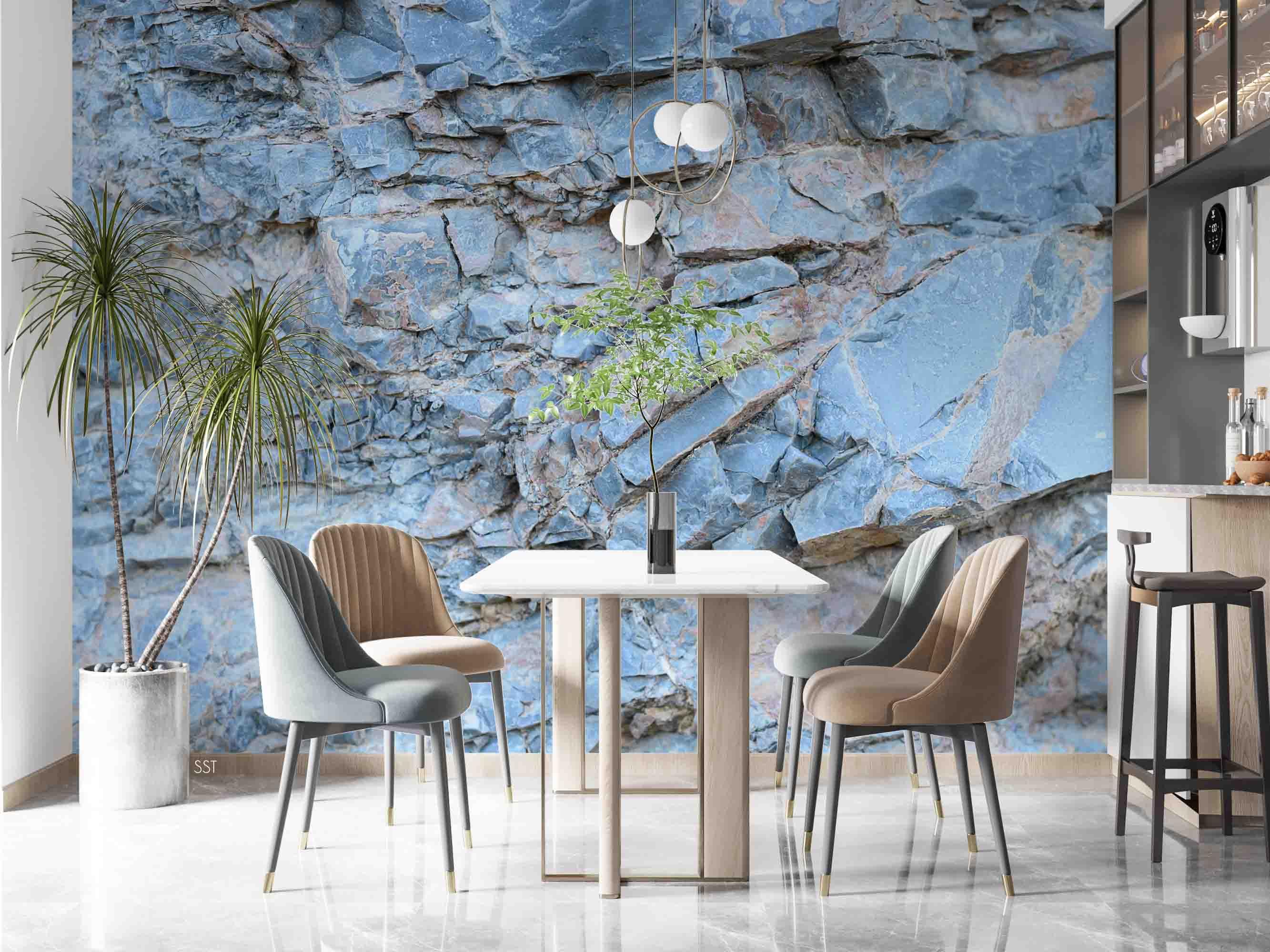 3D Blue Rock Texture blue stone rock texture wall mural wallpaper for dining room