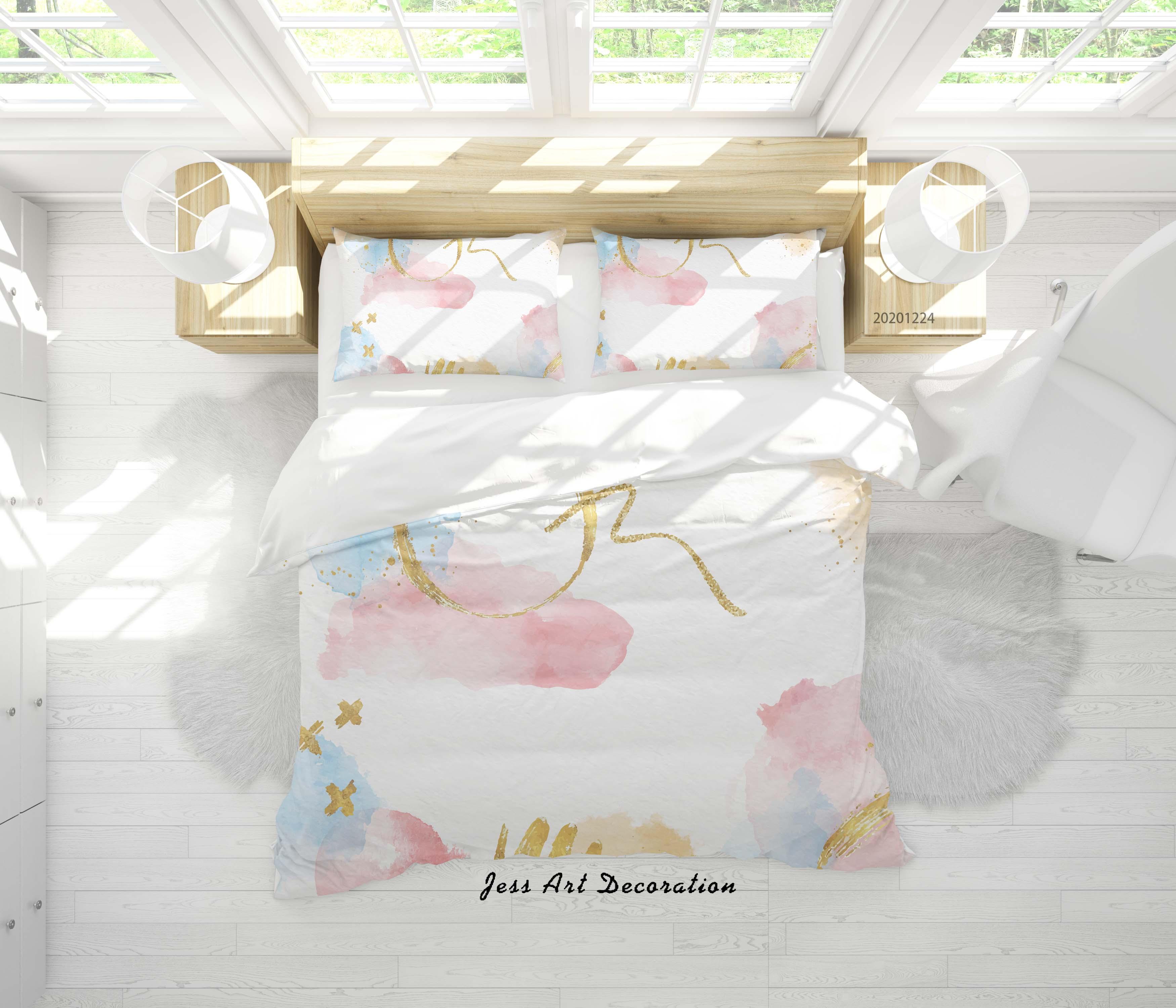 3D Watercolor Geometric Pattern Quilt Cover Set Bedding Set Duvet Cover Pillowcases 3- Jess Art Decoration