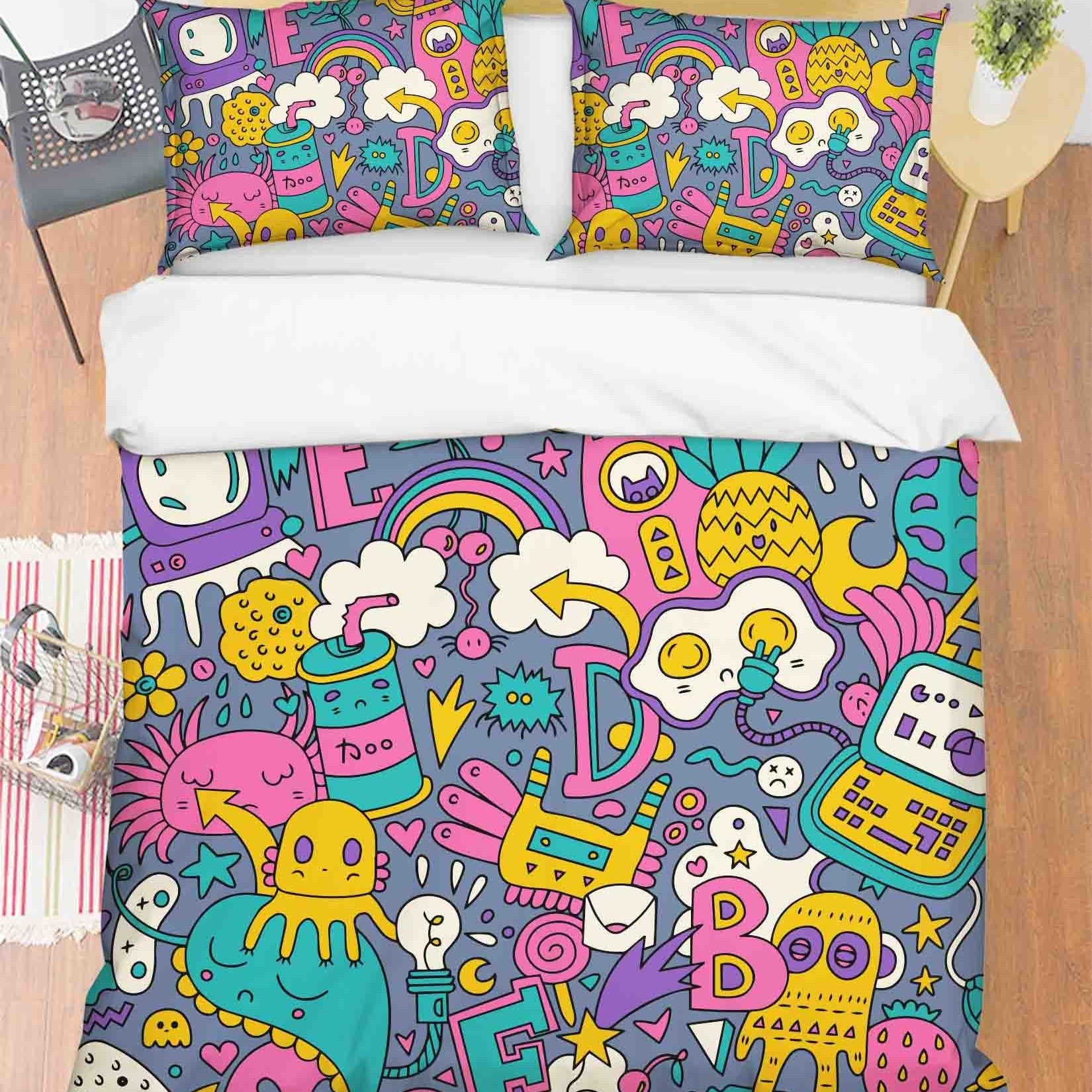 3D Abstract Color Monster Graffiti Quilt Cover Set Bedding Set Duvet Cover Pillowcases 21- Jess Art Decoration