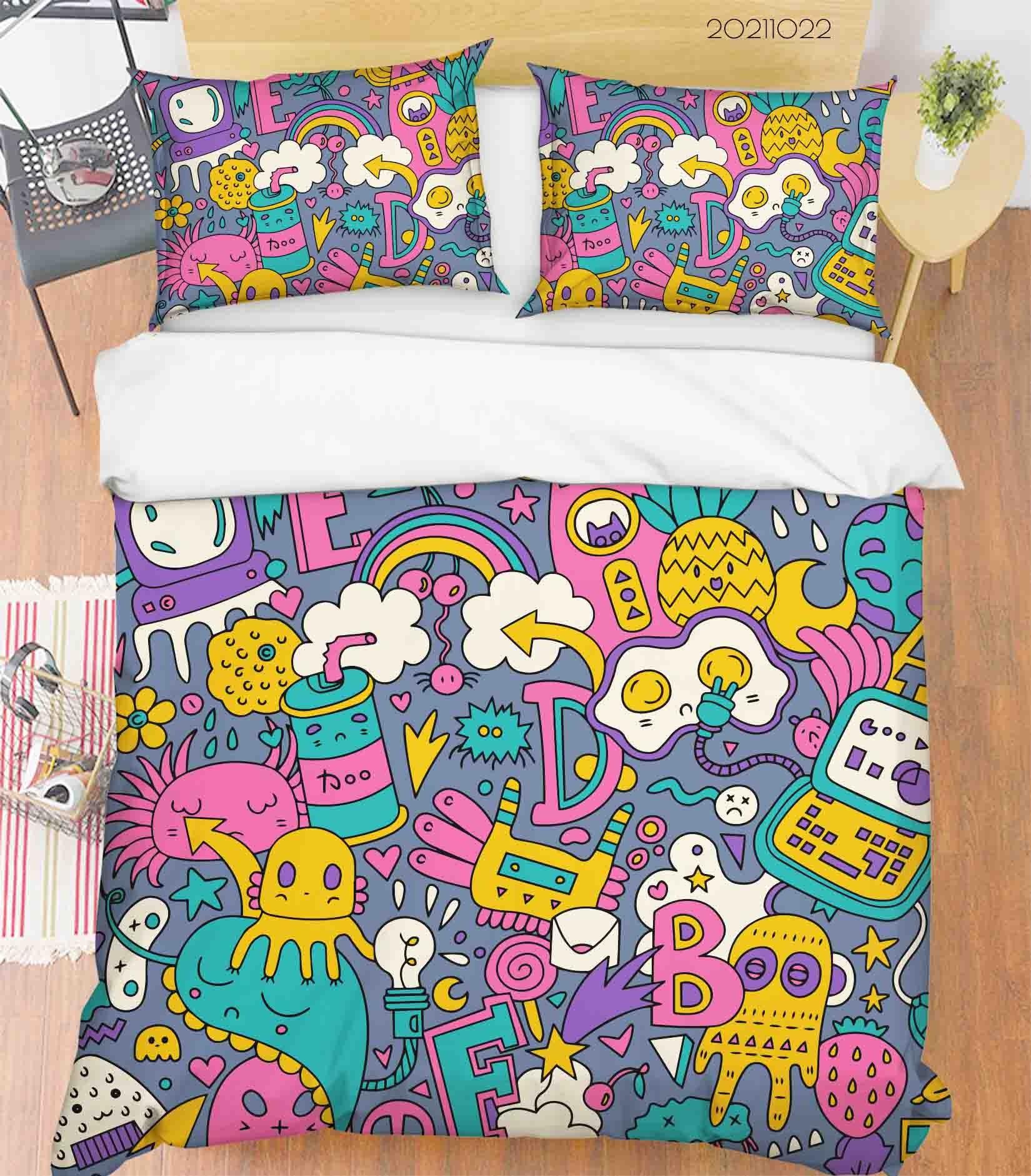 3D Abstract Color Monster Graffiti Quilt Cover Set Bedding Set Duvet Cover Pillowcases 21- Jess Art Decoration
