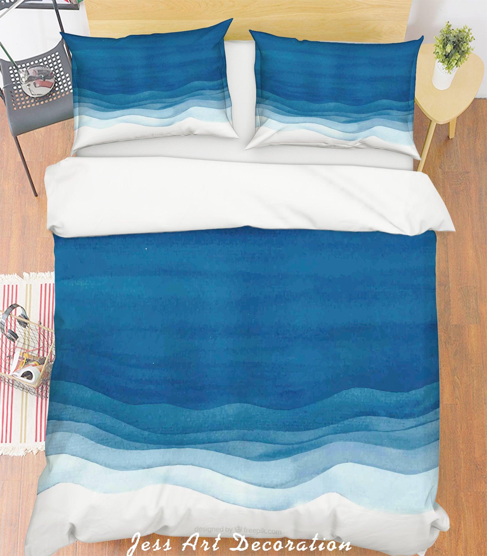 3D Blue Abstract Sea Waves Quilt Cover Set Bedding Set Pillowcases 44- Jess Art Decoration