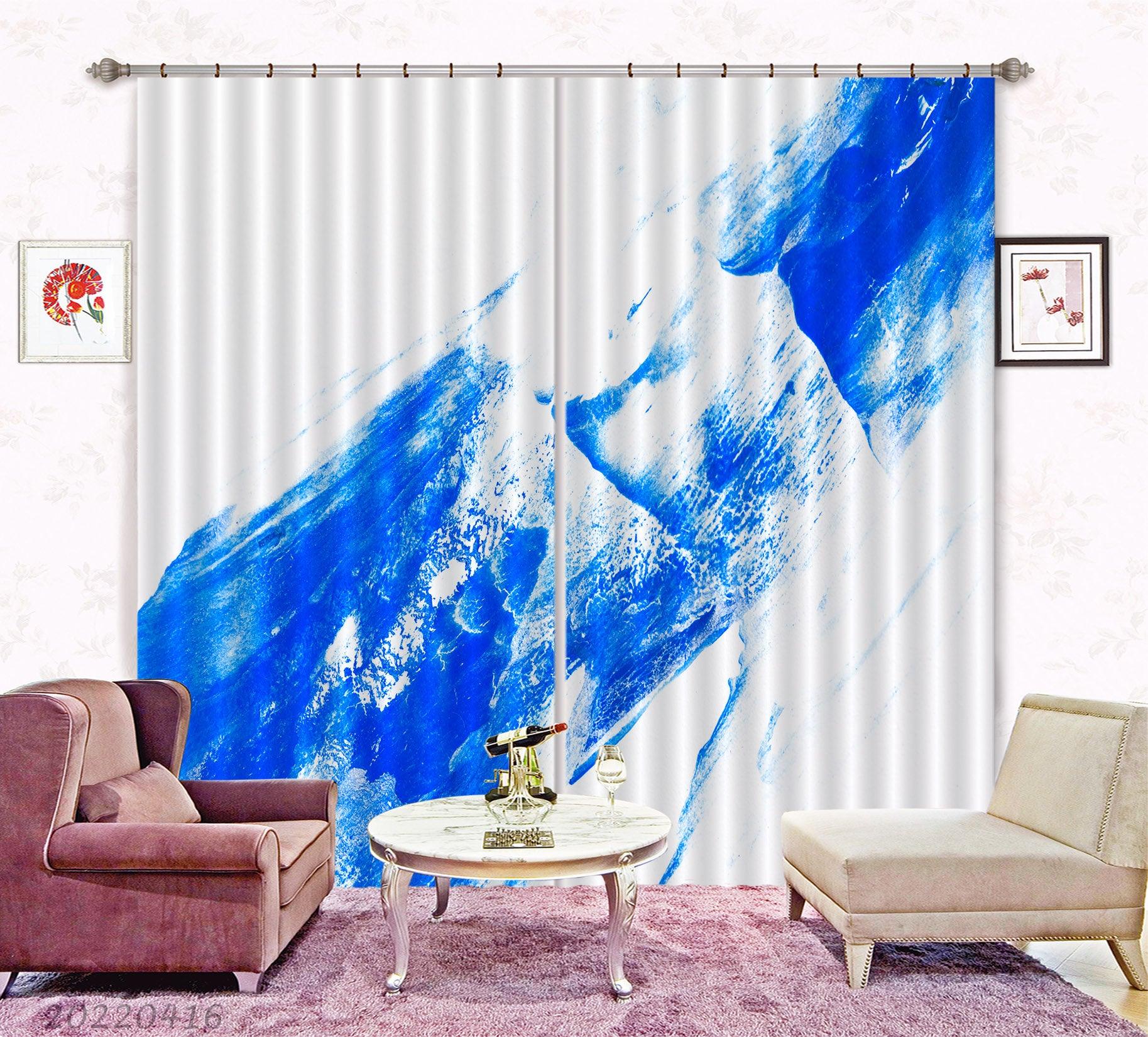 3D Abstract Blue Paint Texture White Curtains and Drapes GD 4329- Jess Art Decoration