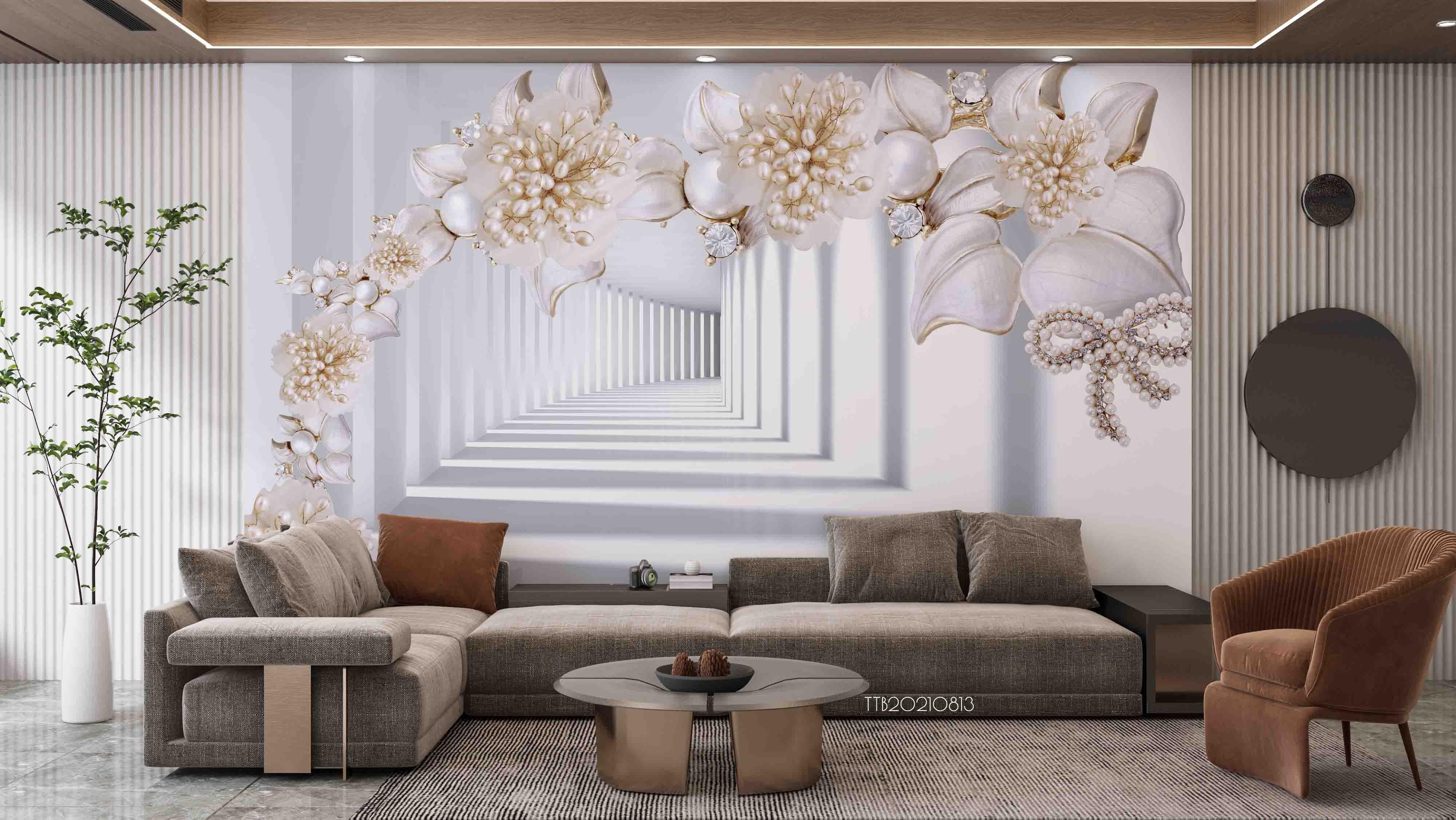 3D Stereo Floral Pearl Deep Loby Wall Mural Wallpaper SWW5097- Jess Art Decoration