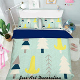 3D Cartoon Pine Pattern Green Background Quilt Cover Set Bedding Set Pillowcases  118- Jess Art Decoration