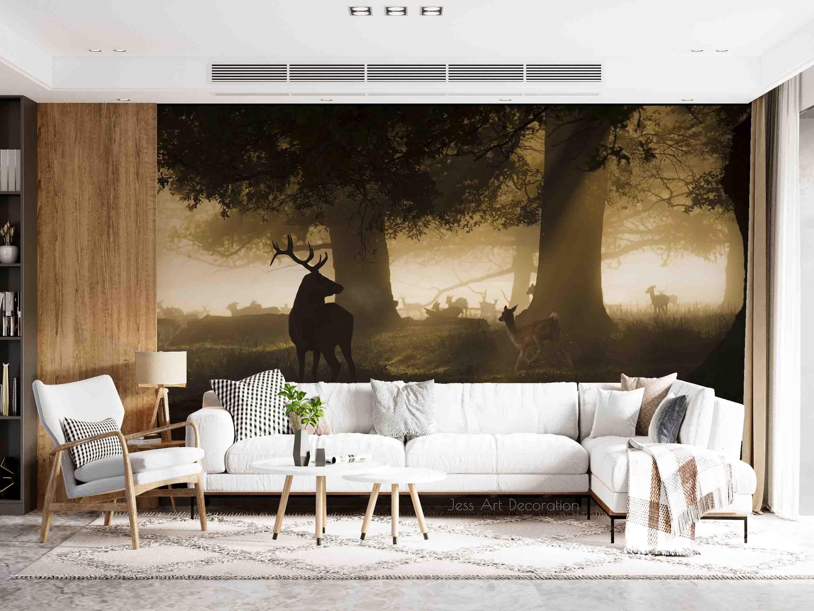 3D Plant Forest Animal Elk Sunshine Landscape Wall Mural Wallpaper LLL 1900- Jess Art Decoration