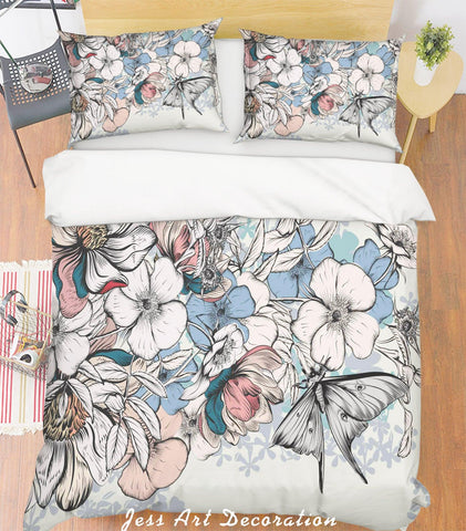 3D White Flower Butterfly Quilt Cover Set Bedding Set Pillowcases 144- Jess Art Decoration