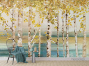 3D Hand Drawn Natural Scenery Riverside Birch Forest Golden Leaves Oil Painting Wall Mural Wallpaper GD 1888- Jess Art Decoration