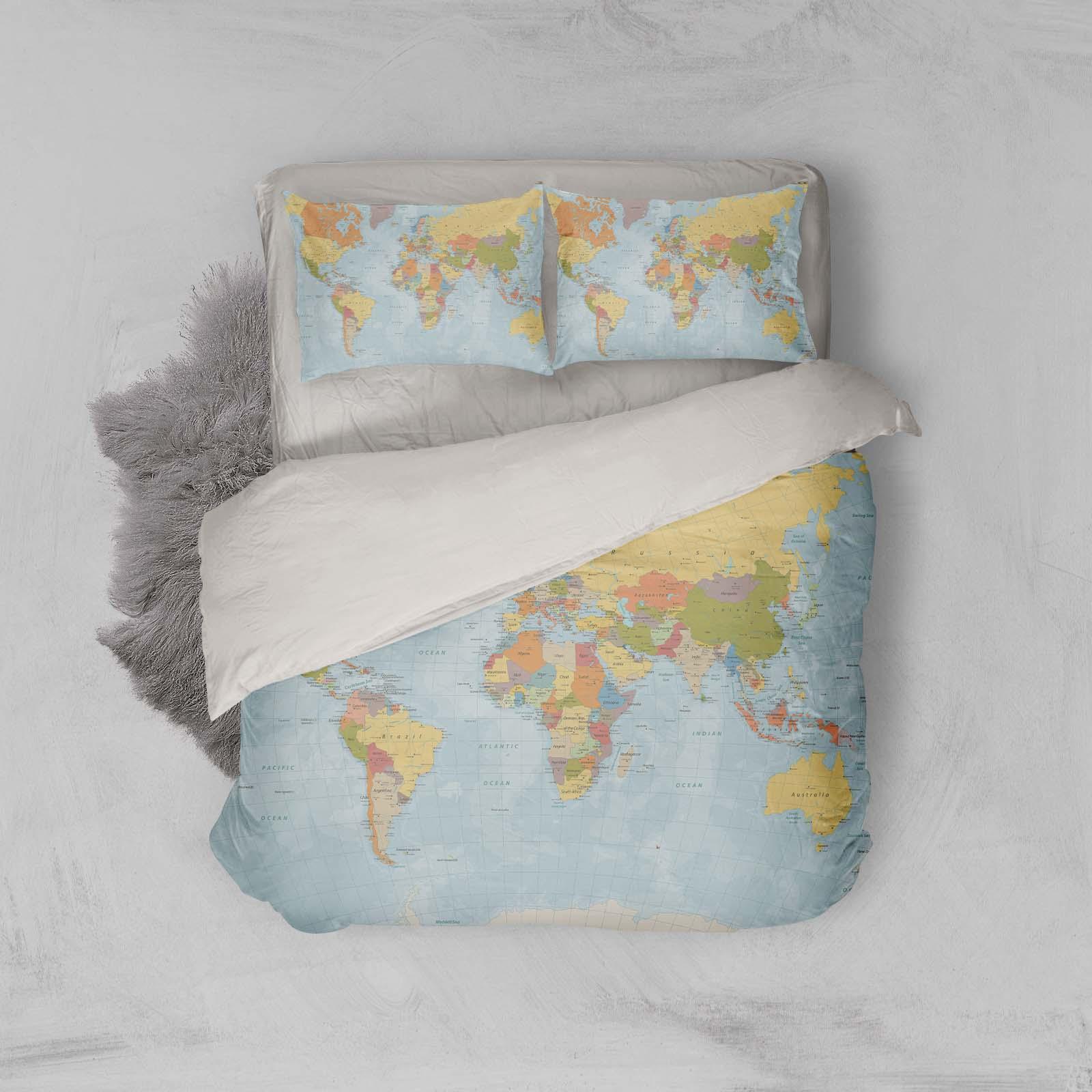 3D World Map Quilt Cover Set Bedding Set Pillowcases 40- Jess Art Decoration