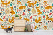 3D Cartoon Fox Plant Floral Leaf Wall Mural Wallpaper GD 319- Jess Art Decoration