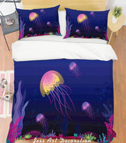3D Pink Jellyfish Quilt Cover Set Bedding Set Pillowcases 115- Jess Art Decoration