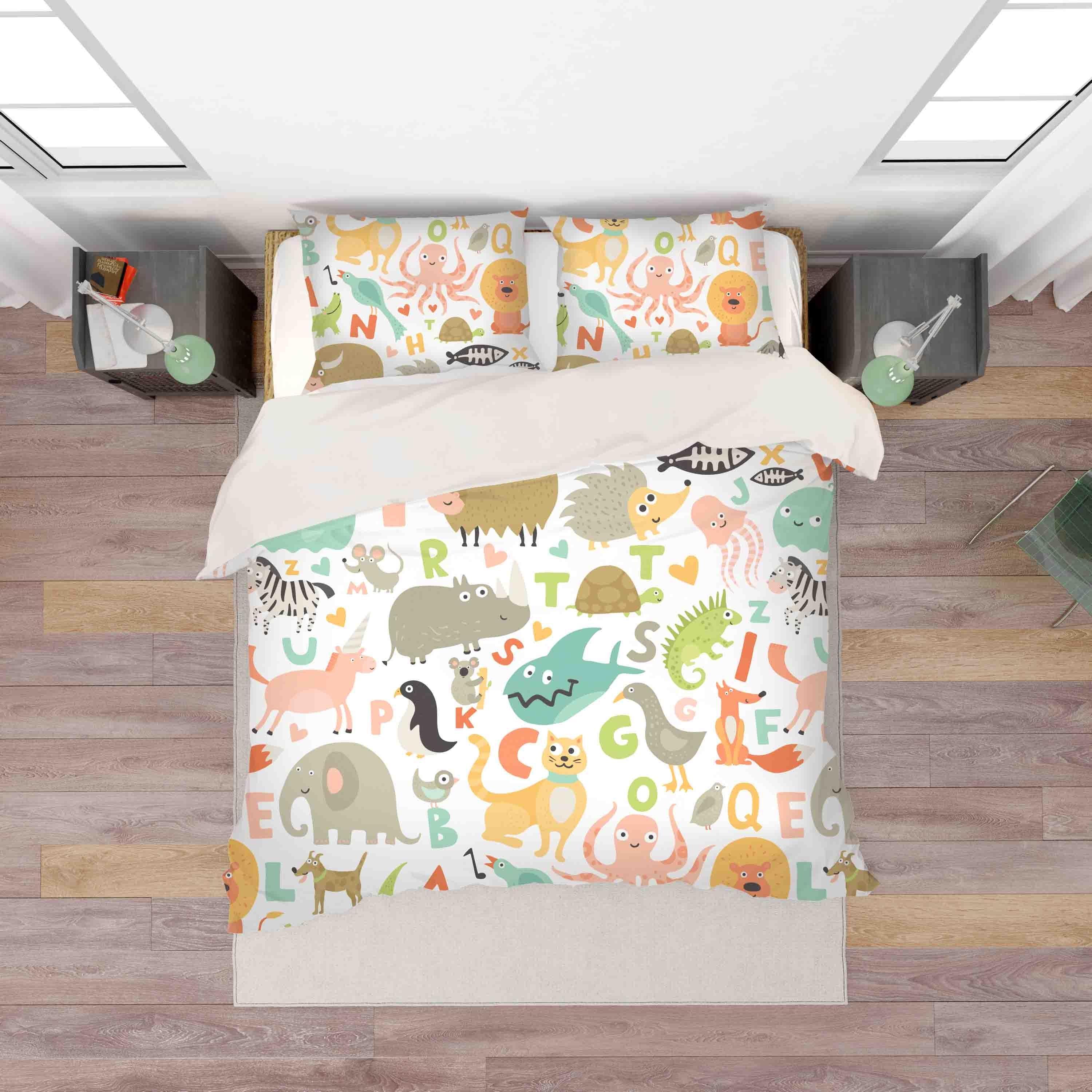 3D Cartoon Colorful Elephant Octopus Animal Quilt Cover Set Bedding Set Duvet Cover Pillowcases LXL- Jess Art Decoration