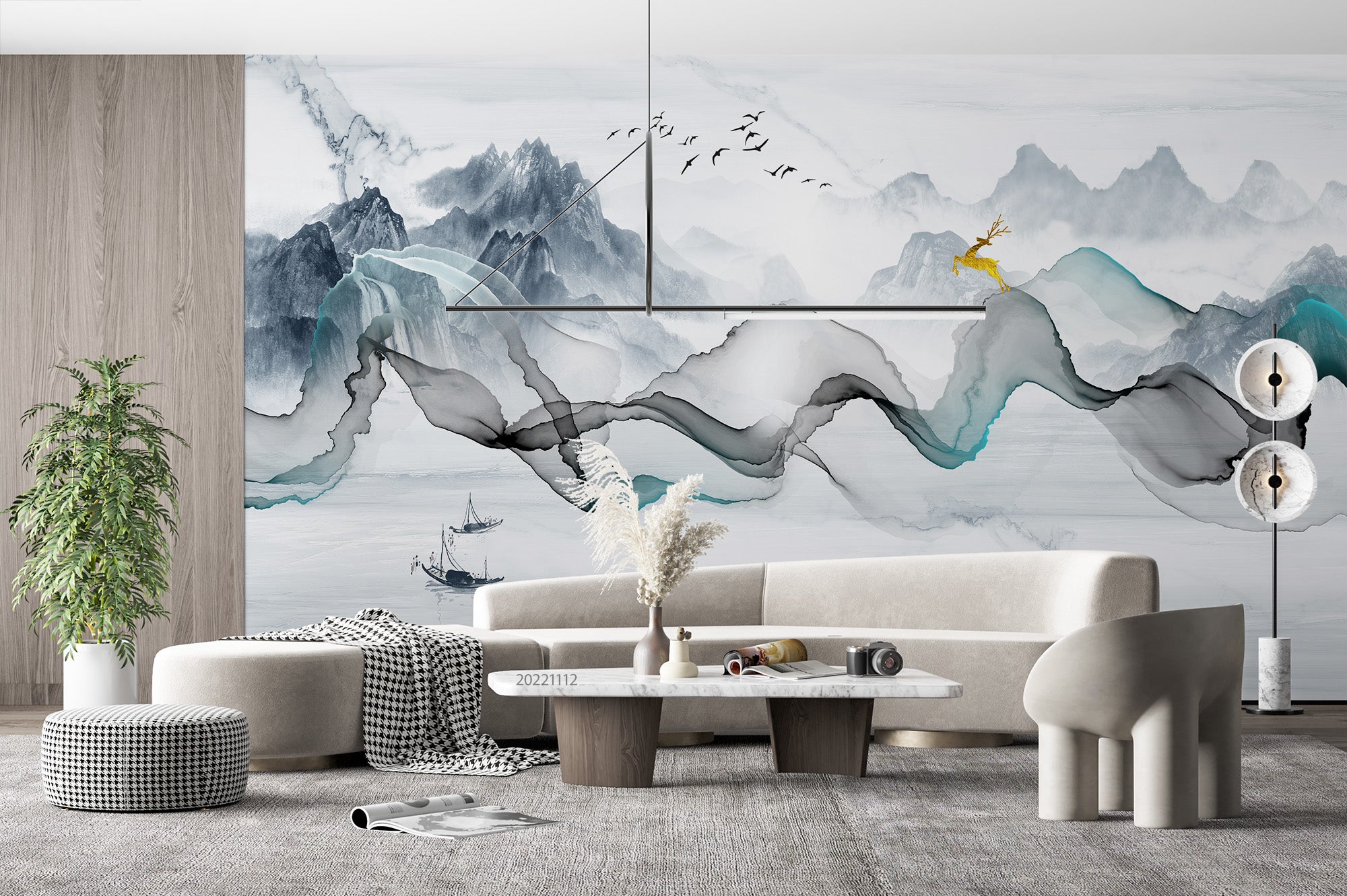 3D Abstract Art Mountain Bird Deer Ink Landscape Wall Mural Wallpaper GD 2458- Jess Art Decoration