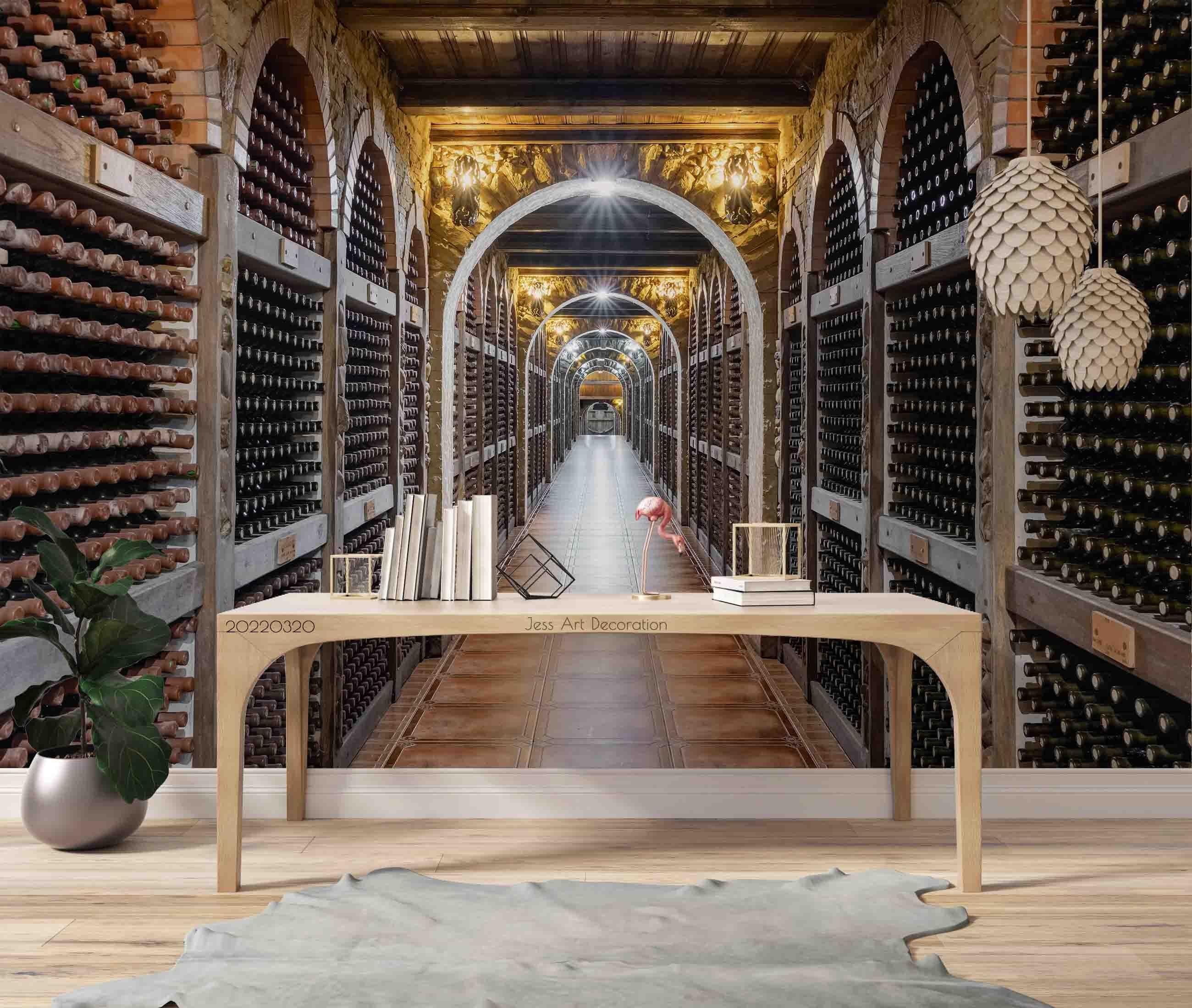 3D European Wine Cellar Wine Rack Wall Mural Wallpaper GD 3707- Jess Art Decoration