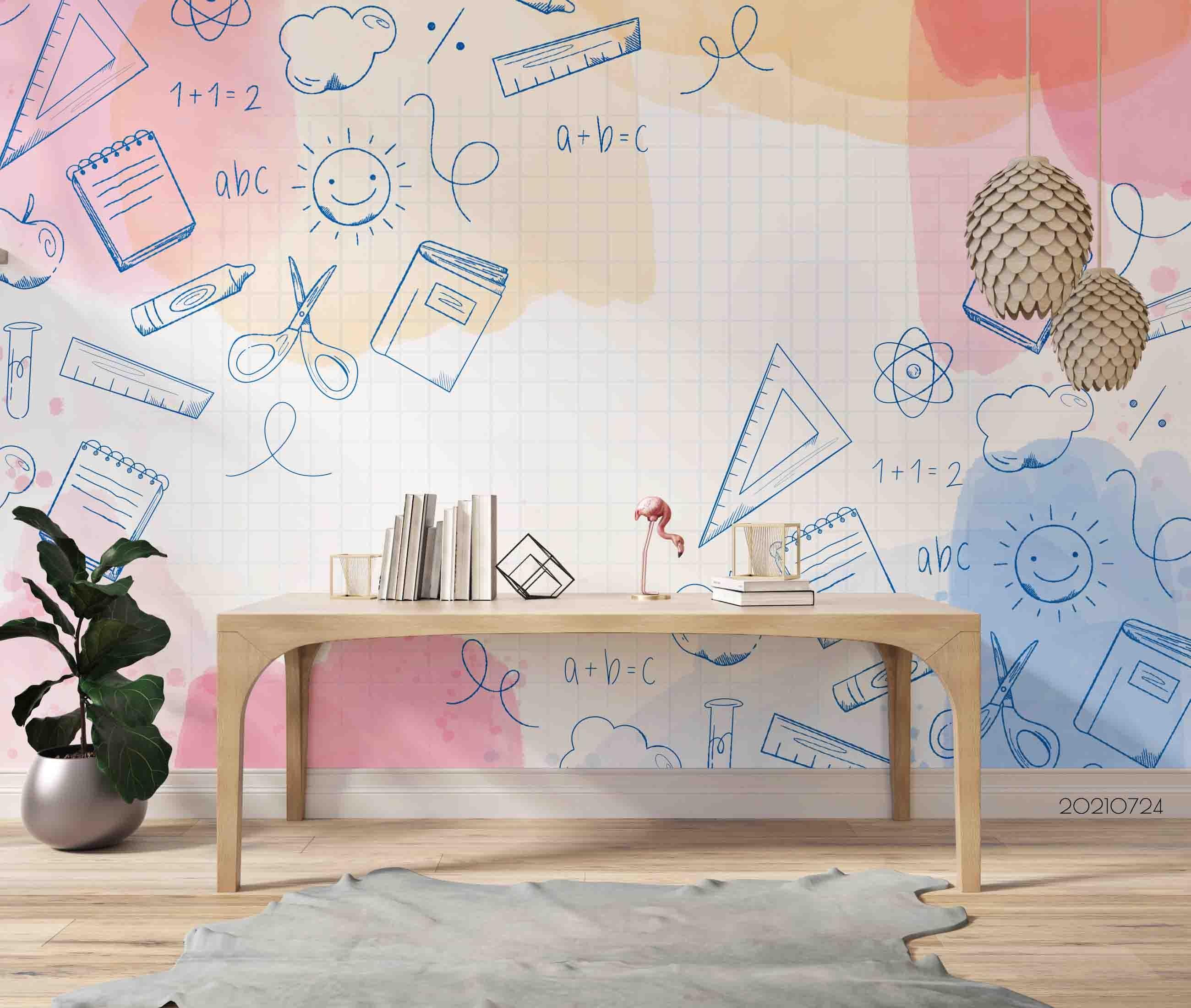 3D Watercolor School Cartoon Wall Mural Wallpaper SWW3600- Jess Art Decoration