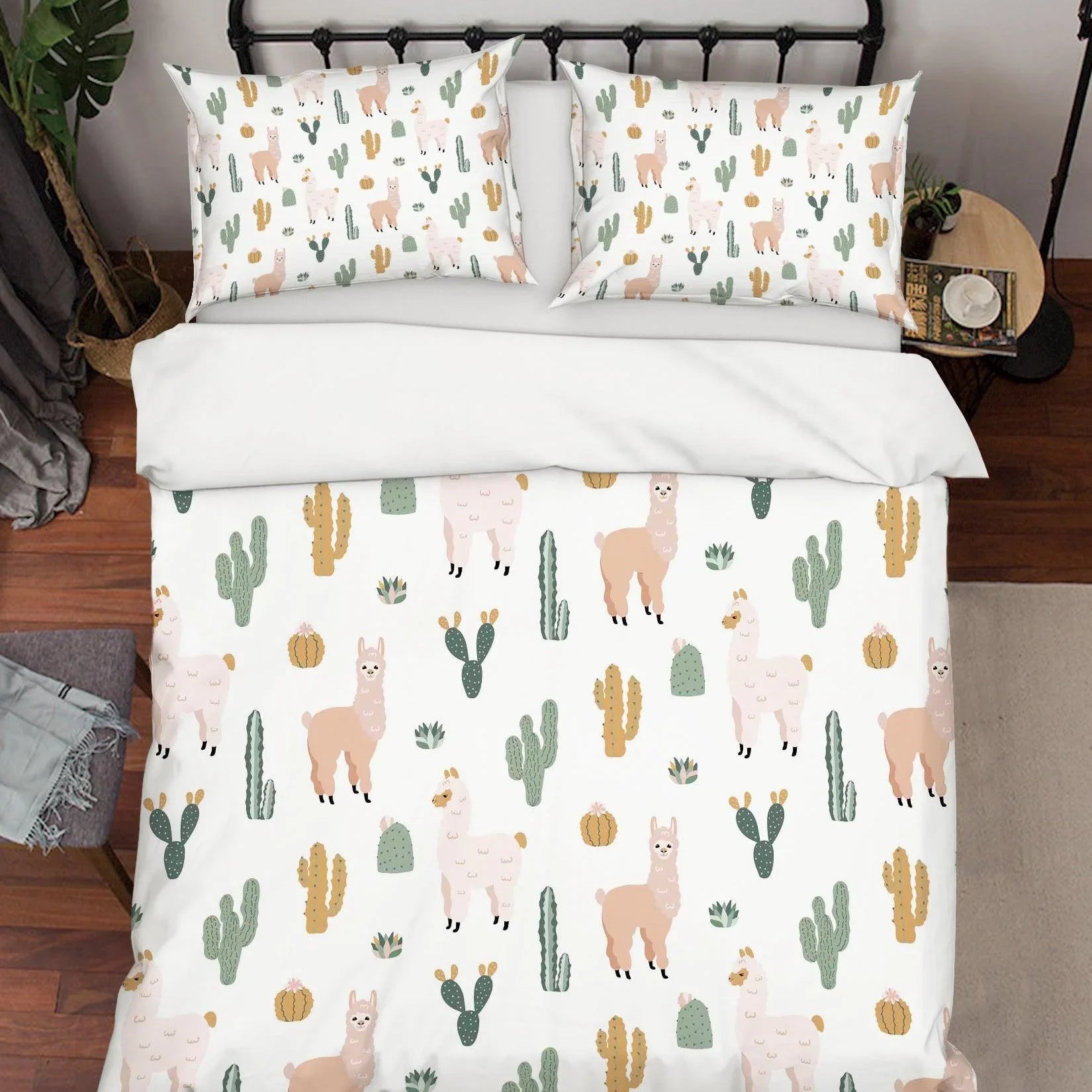 3D Cartoon Alpaca Cactus Quilt Cover Set Bedding Set Pillowcases 141- Jess Art Decoration