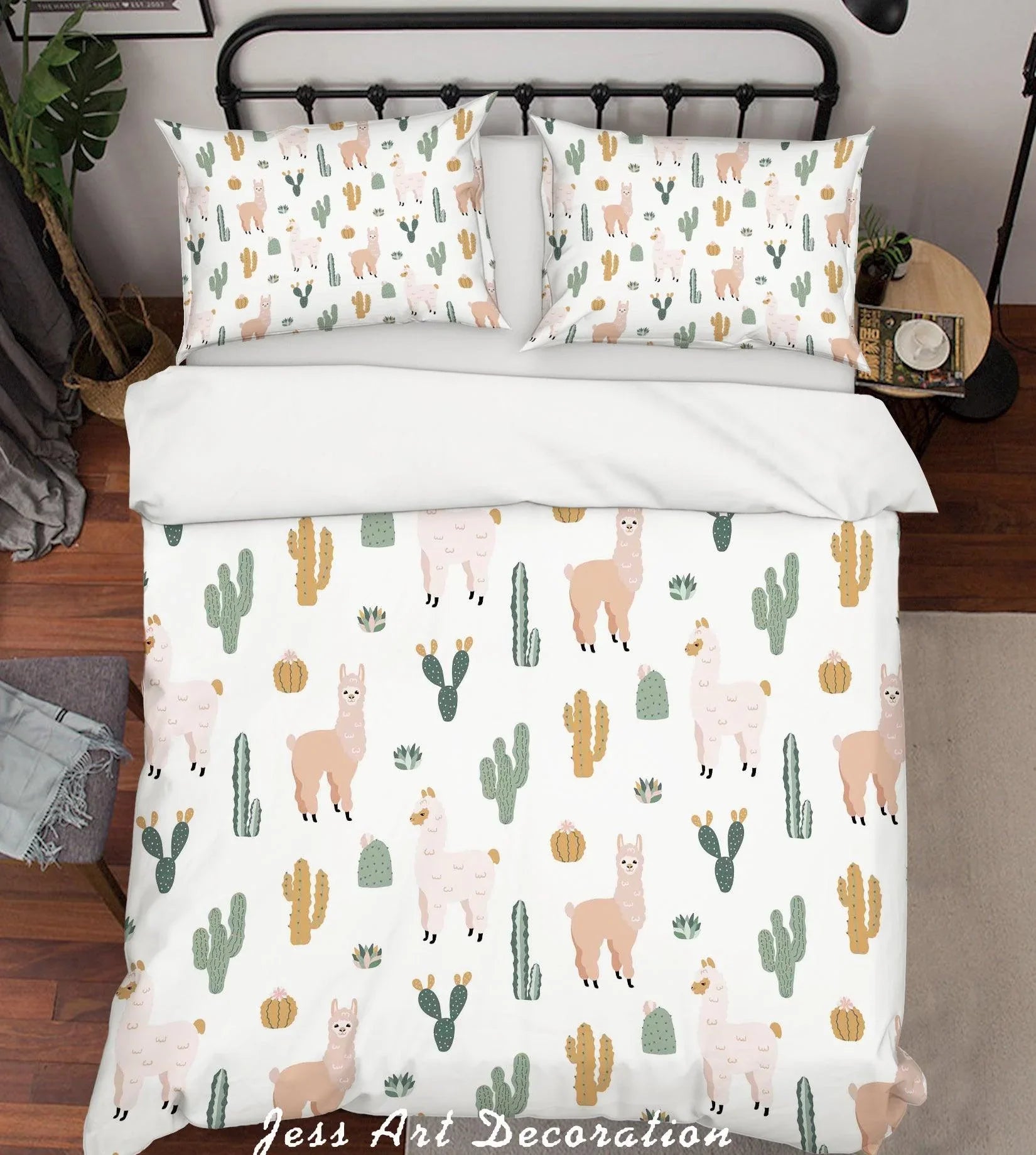 3D Cartoon Alpaca Cactus Quilt Cover Set Bedding Set Pillowcases 141- Jess Art Decoration