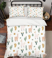 3D Cartoon Alpaca Cactus Quilt Cover Set Bedding Set Pillowcases 141- Jess Art Decoration