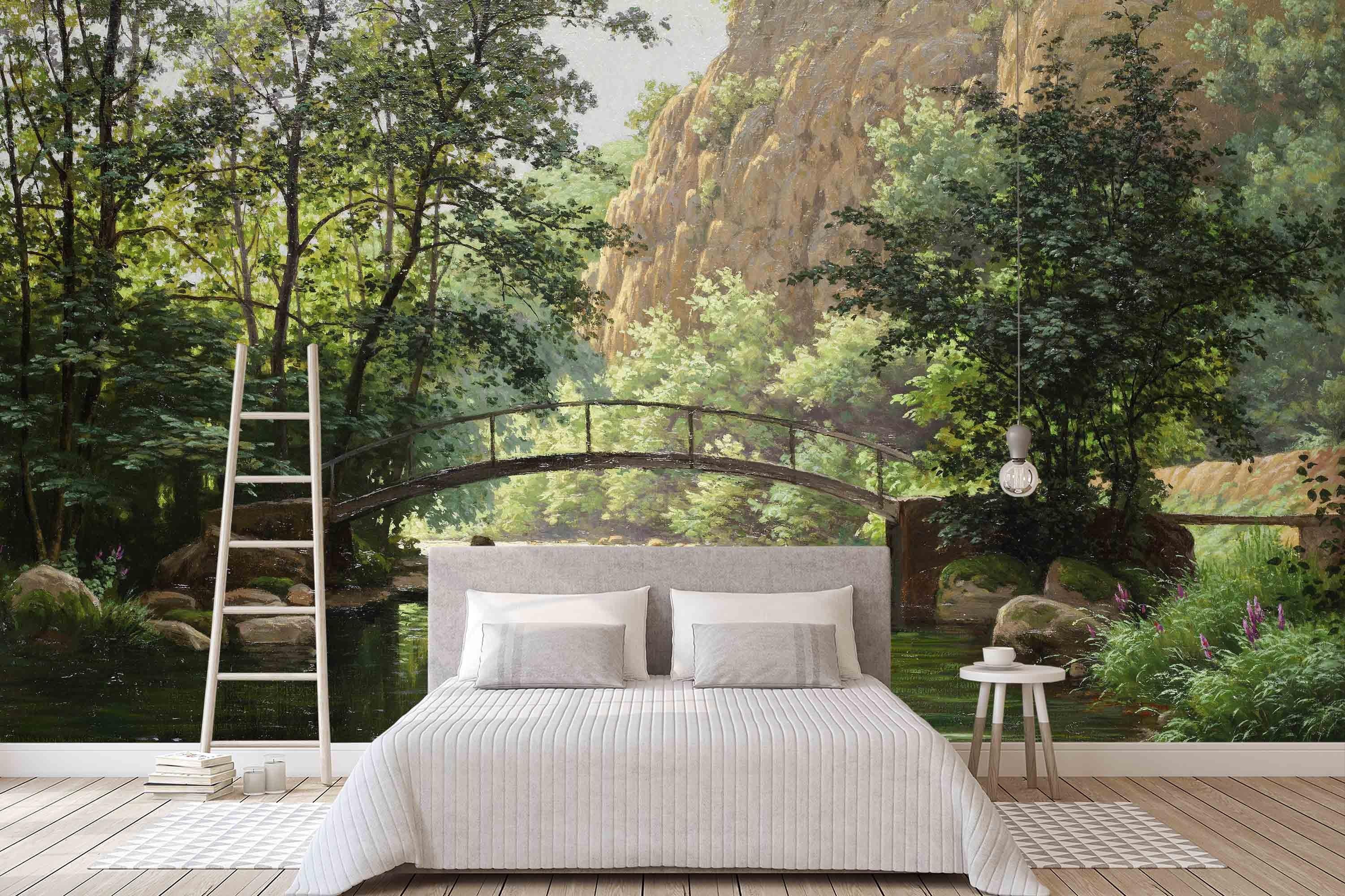 3D bridge tree landscape oil painting wall mural wallpaper 59- Jess Art Decoration